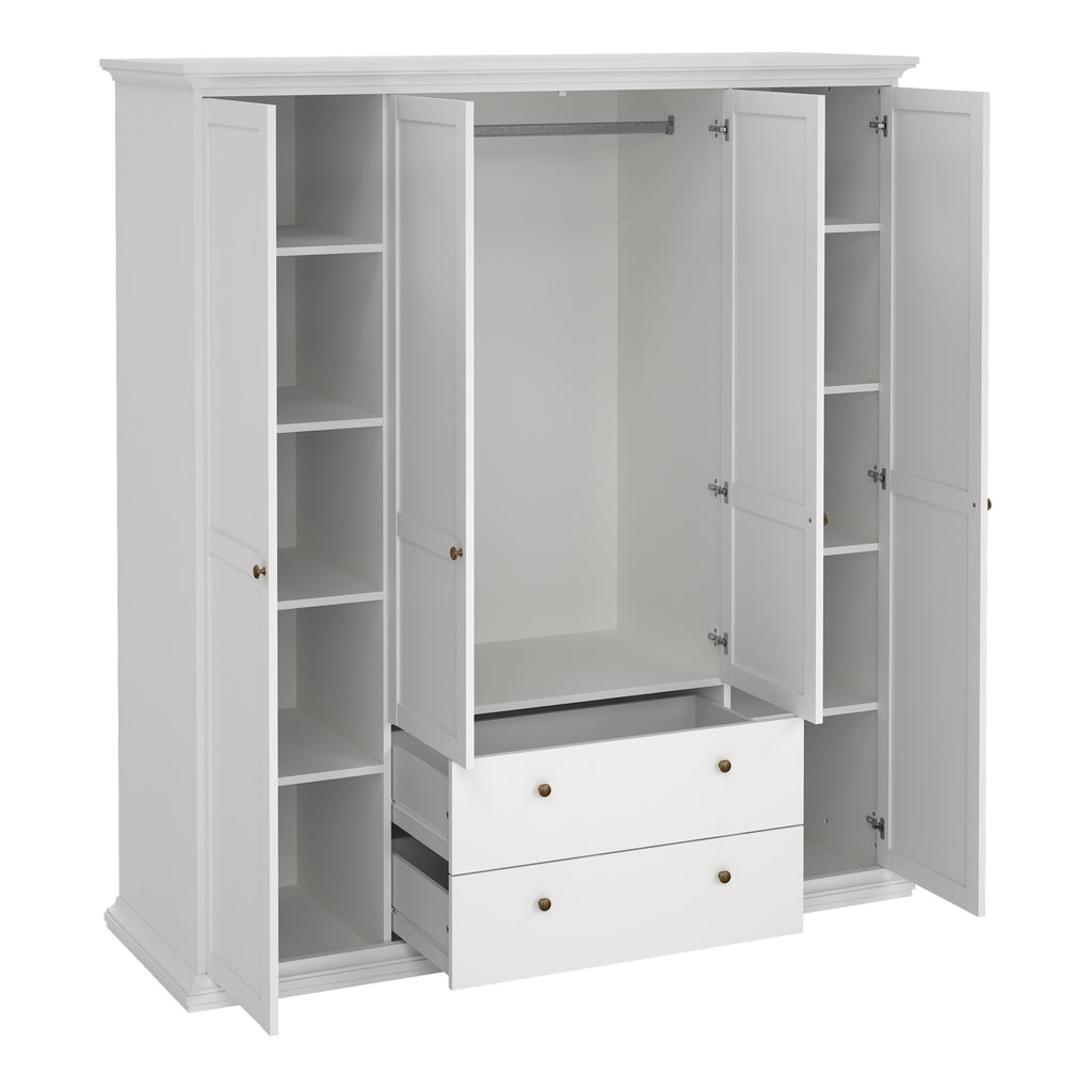 Primrose Wardrobe with 4 Doors and 2 Drawers in White