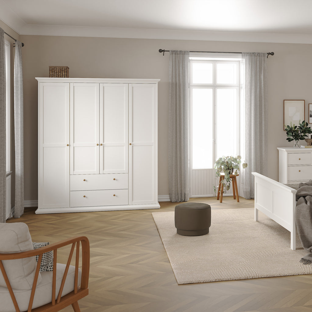 Primrose Wardrobe with 4 Doors and 2 Drawers in White