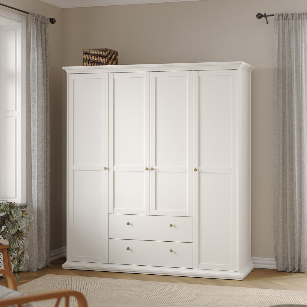 Primrose Wardrobe with 4 Doors and 2 Drawers in White