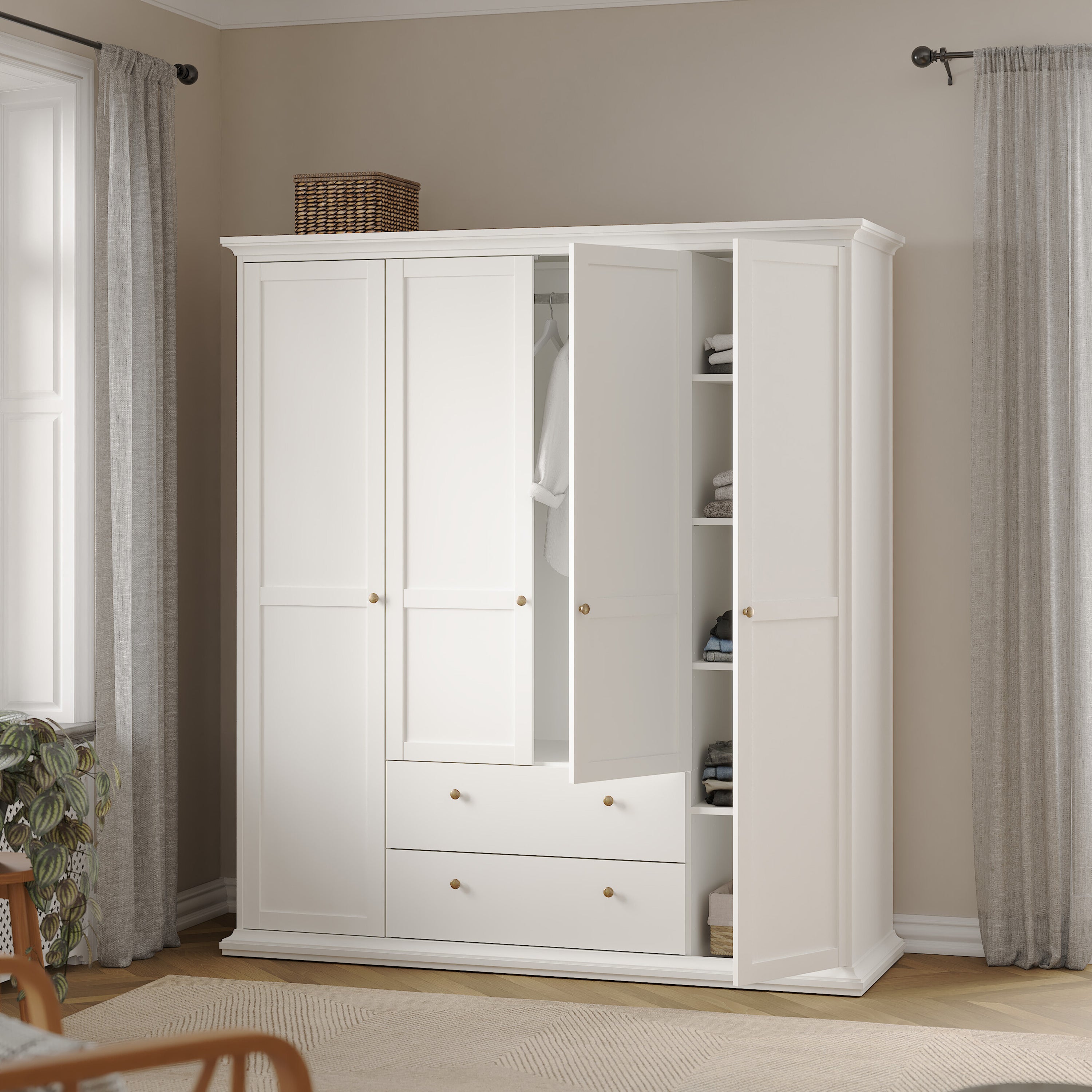 Primrose Wardrobe with 4 Doors and 2 Drawers in White