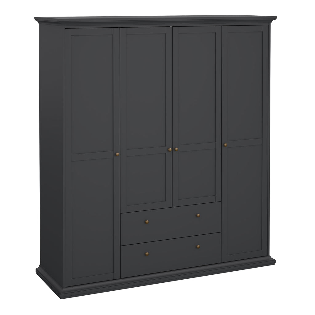 Primrose Wardrobe with 4 Doors and 2 Drawers in Matt Grey