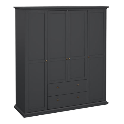 Primrose Wardrobe with 4 Doors and 2 Drawers in Matt Grey