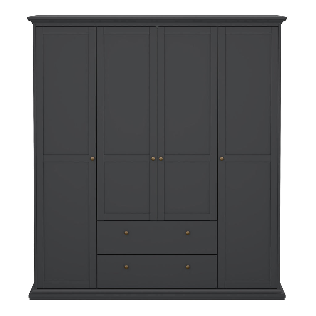 Primrose Wardrobe with 4 Doors and 2 Drawers in Matt Grey
