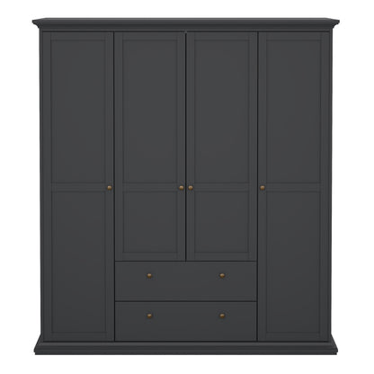 Primrose Wardrobe with 4 Doors and 2 Drawers in Matt Grey