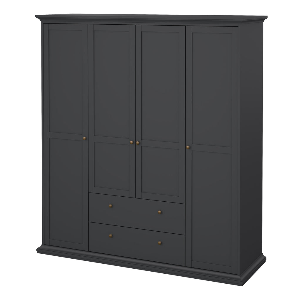 Primrose Wardrobe with 4 Doors and 2 Drawers in Matt Grey