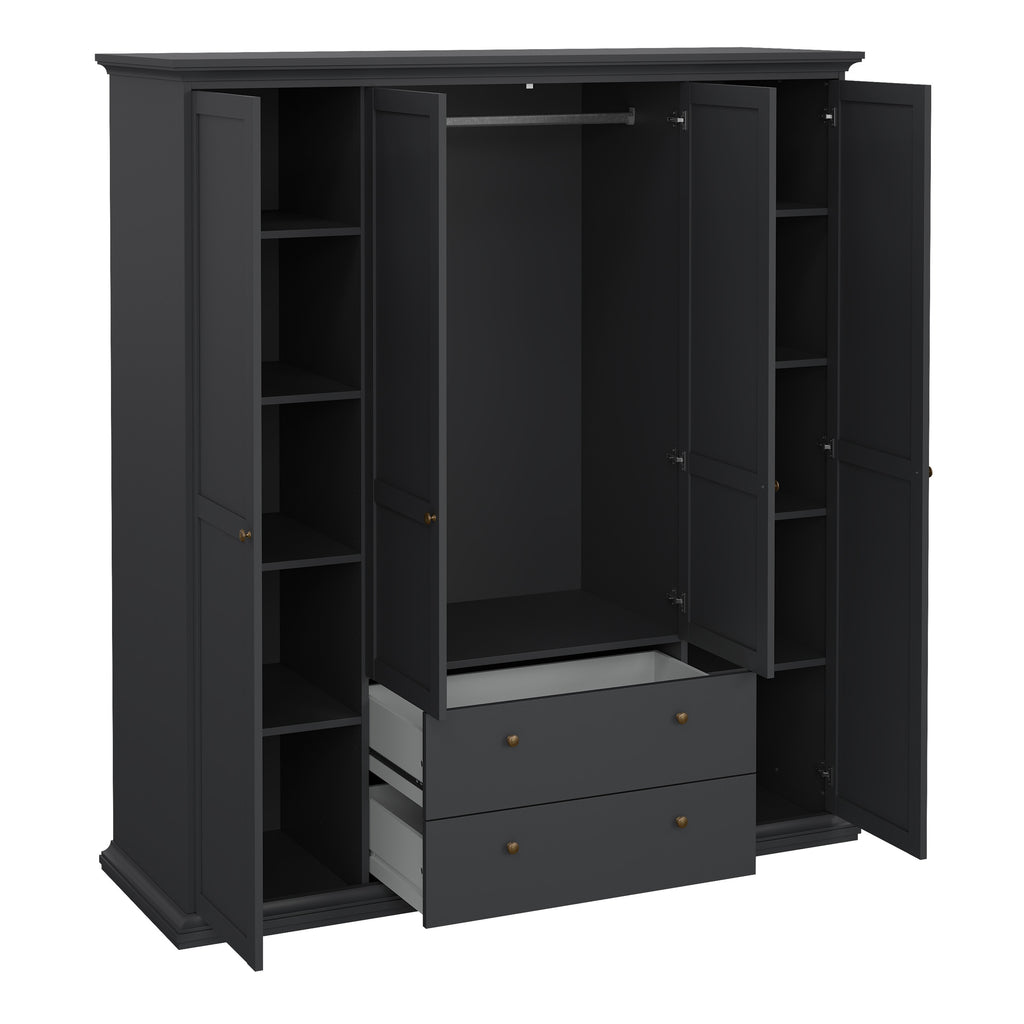 Primrose Wardrobe with 4 Doors and 2 Drawers in Matt Grey