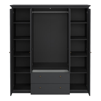 Primrose Wardrobe with 4 Doors and 2 Drawers in Matt Grey