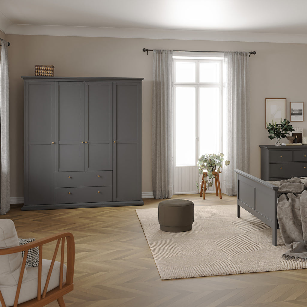 Primrose Wardrobe with 4 Doors and 2 Drawers in Matt Grey