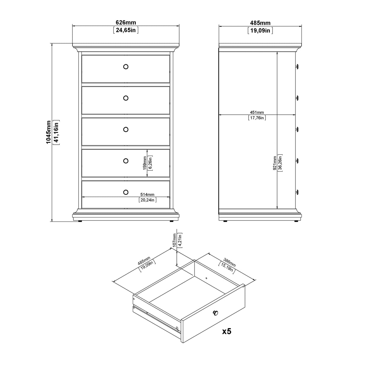 Primrose Chest 5 Drawers in Matt Grey