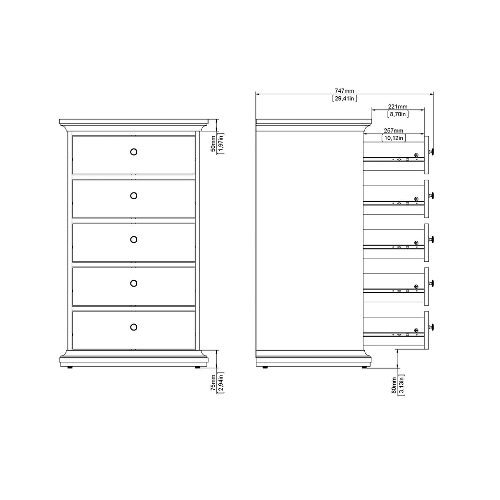 Primrose Chest 5 Drawers in Matt Grey