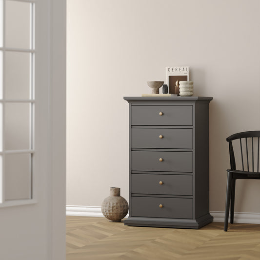 Primrose Chest 5 Drawers in Matt Grey