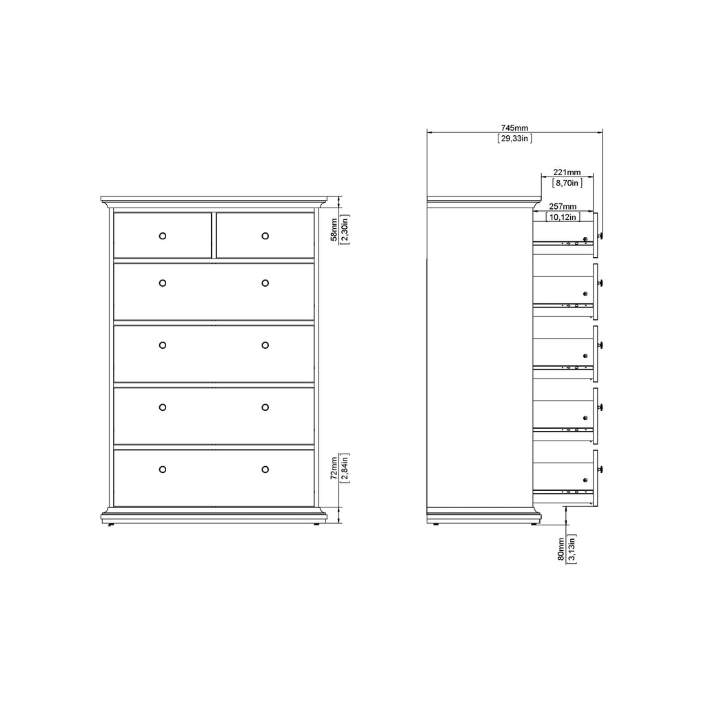 Primrose Chest of 6 Drawers in White