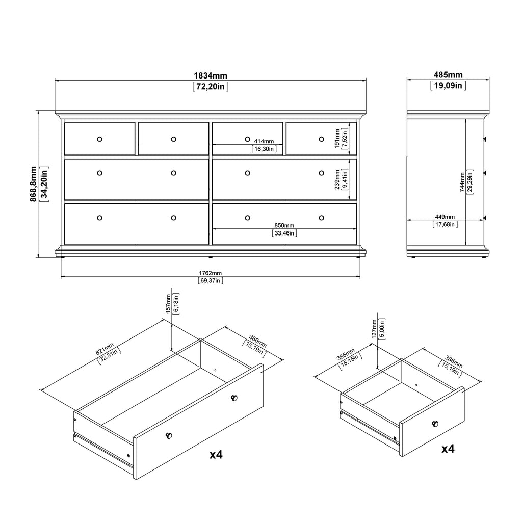 Primrose Chest of 8 Drawers in White