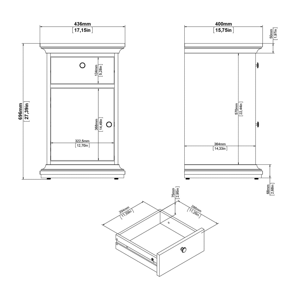 Primrose Bedside - 1 Door + 1 Drawer in Matt Grey
