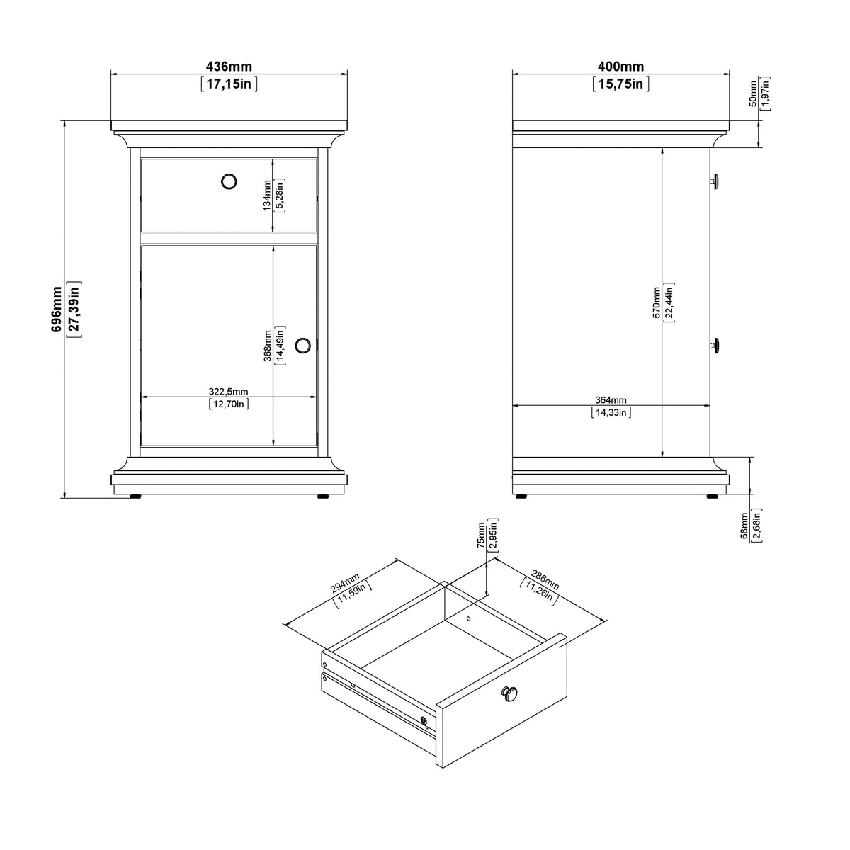 Primrose Bedside - 1 Door + 1 Drawer in Matt Grey