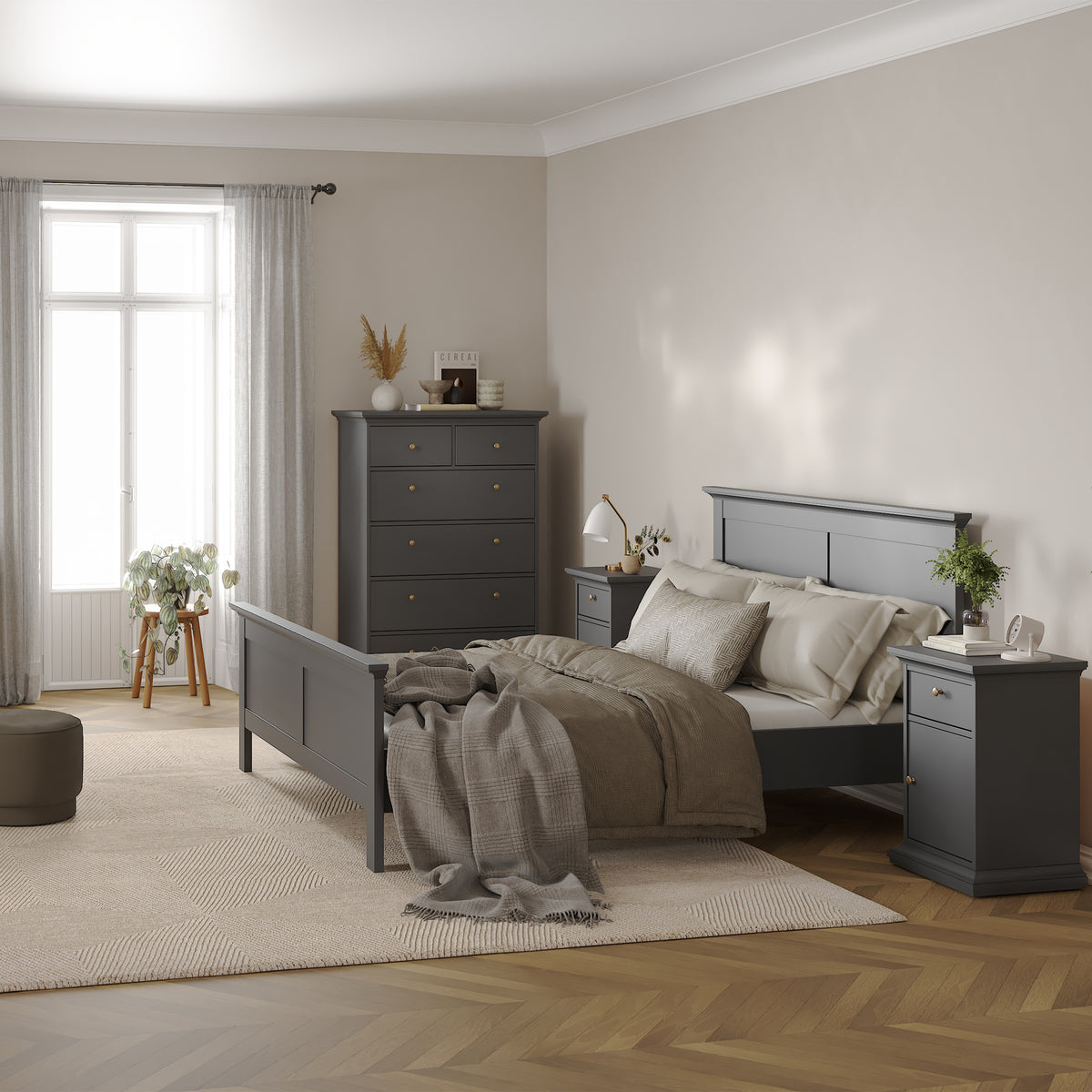 Primrose Bedside - 1 Door + 1 Drawer in Matt Grey