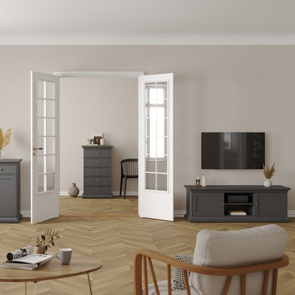 Primrose TV-unit 2 frame Doors in Matt Grey