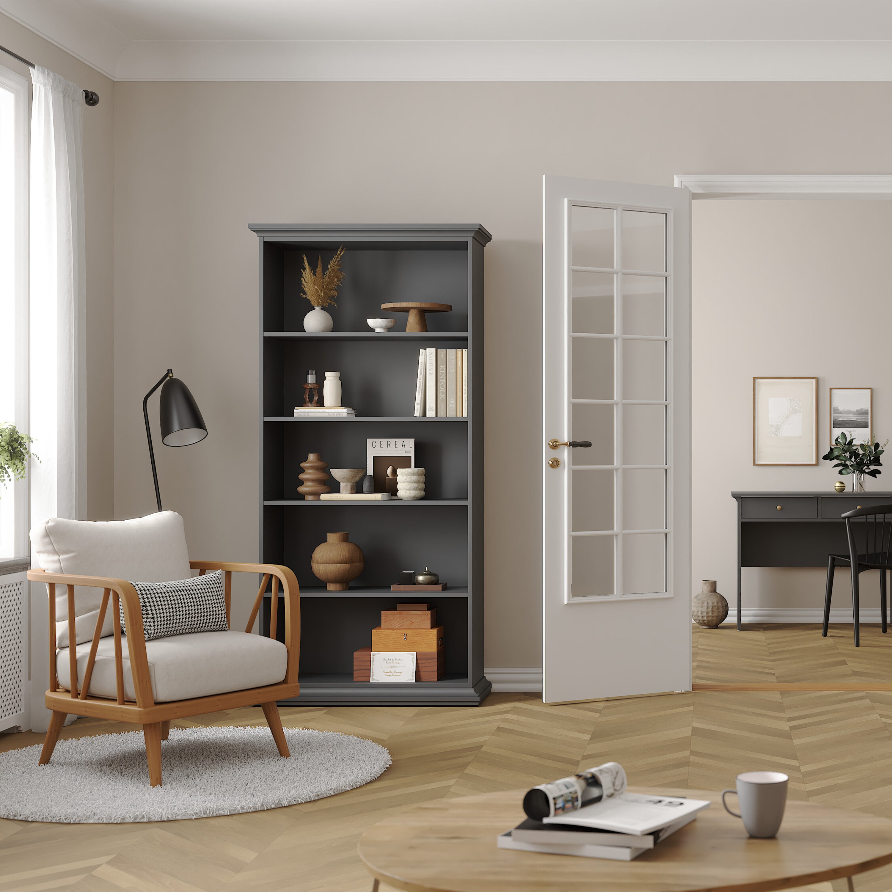 Primrose Tall Bookcase in Matt Grey