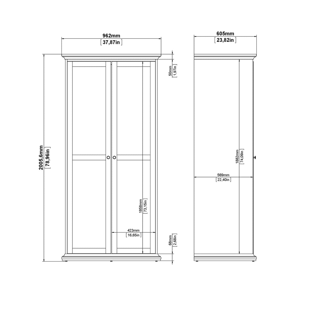 Primrose Bedroom Package - Bedside 2 Drawers + Chest of 4 Drawers + Wardrobe with 2 Doors Matt Grey