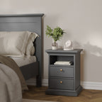 Primrose Bedroom Package - Bedside 2 Drawers + Chest of 4 Drawers + Wardrobe with 2 Doors Matt Grey