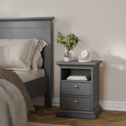 Primrose Bedroom Package - Bedside 2 Drawers + Chest of 4 Drawers + Wardrobe with 2 Doors Matt Grey