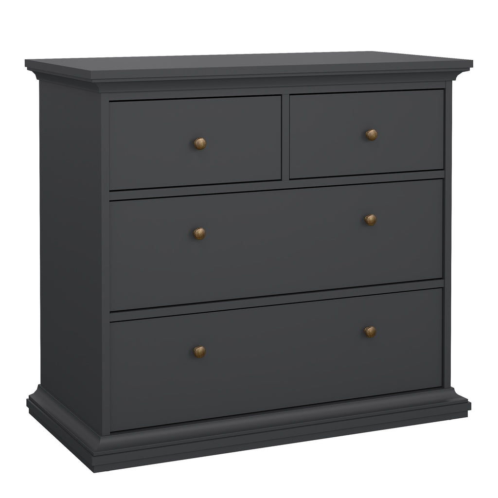 Primrose Bedroom Package - Bedside 2 Drawers + Chest of 4 Drawers + Wardrobe with 2 Doors Matt Grey