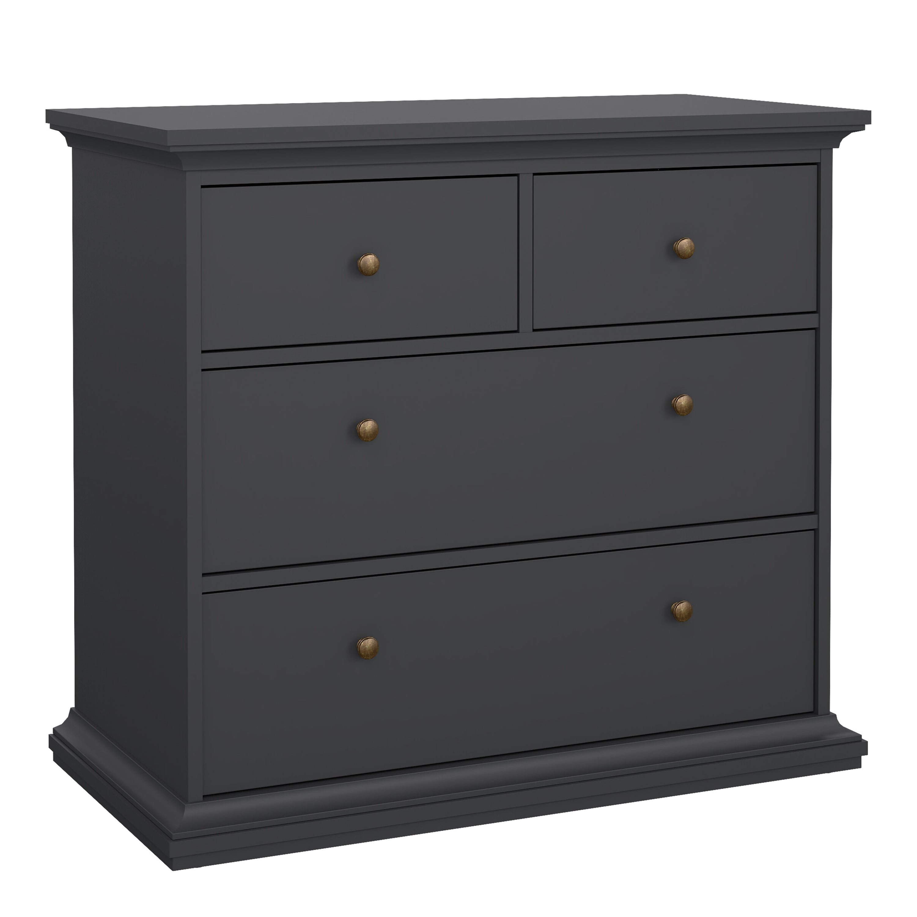 Primrose Bedroom Package - Bedside 2 Drawers + Chest of 4 Drawers + Wardrobe with 2 Doors Matt Grey