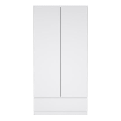 Naia Wardrobe with 2 Doors 1 Drawer in White High Gloss