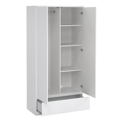 Naia Wardrobe with 2 Doors 1 Drawer in White High Gloss