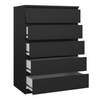 Naia Chest of 5 Drawers in Black Matt
