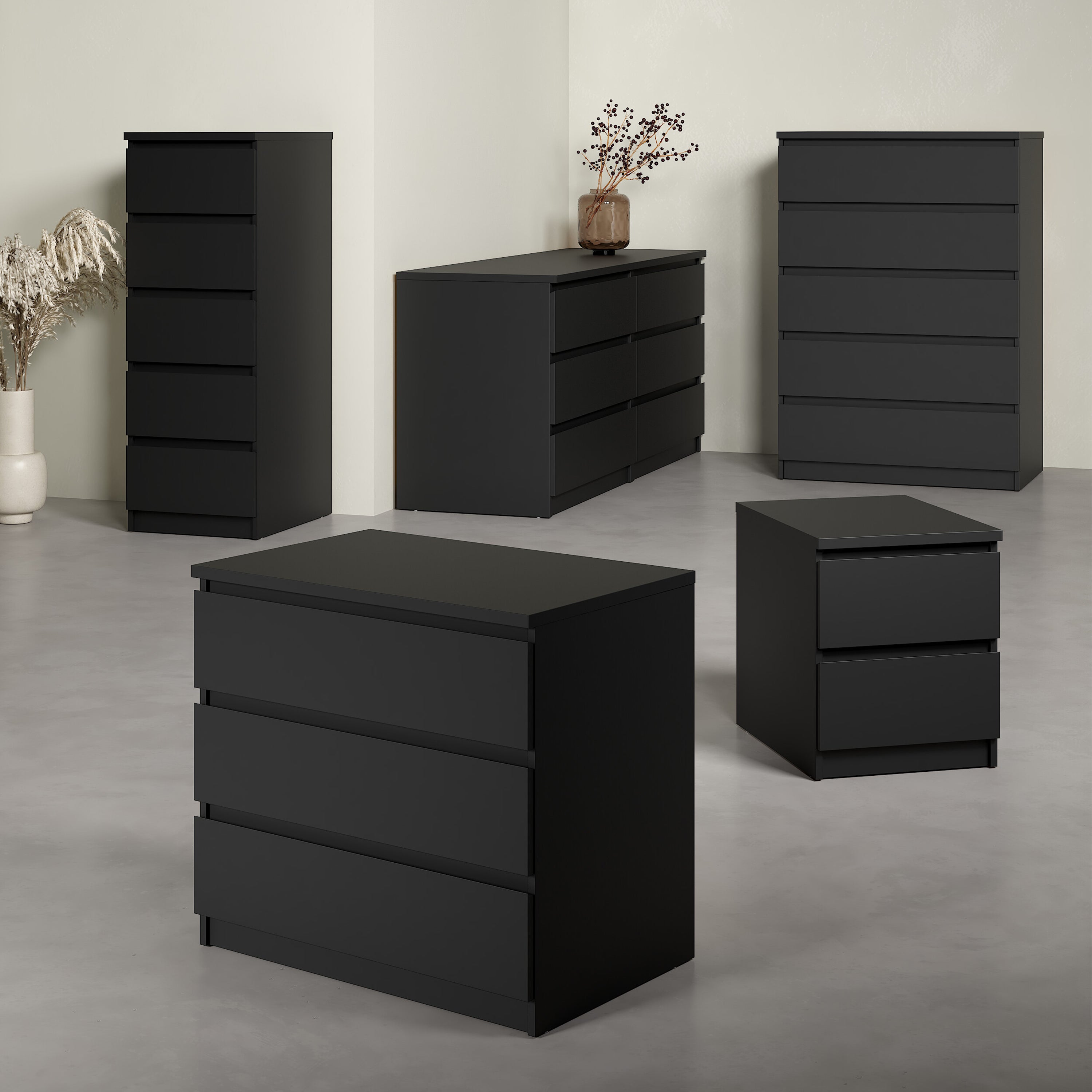 Naia Chest of 5 Drawers in Black Matt