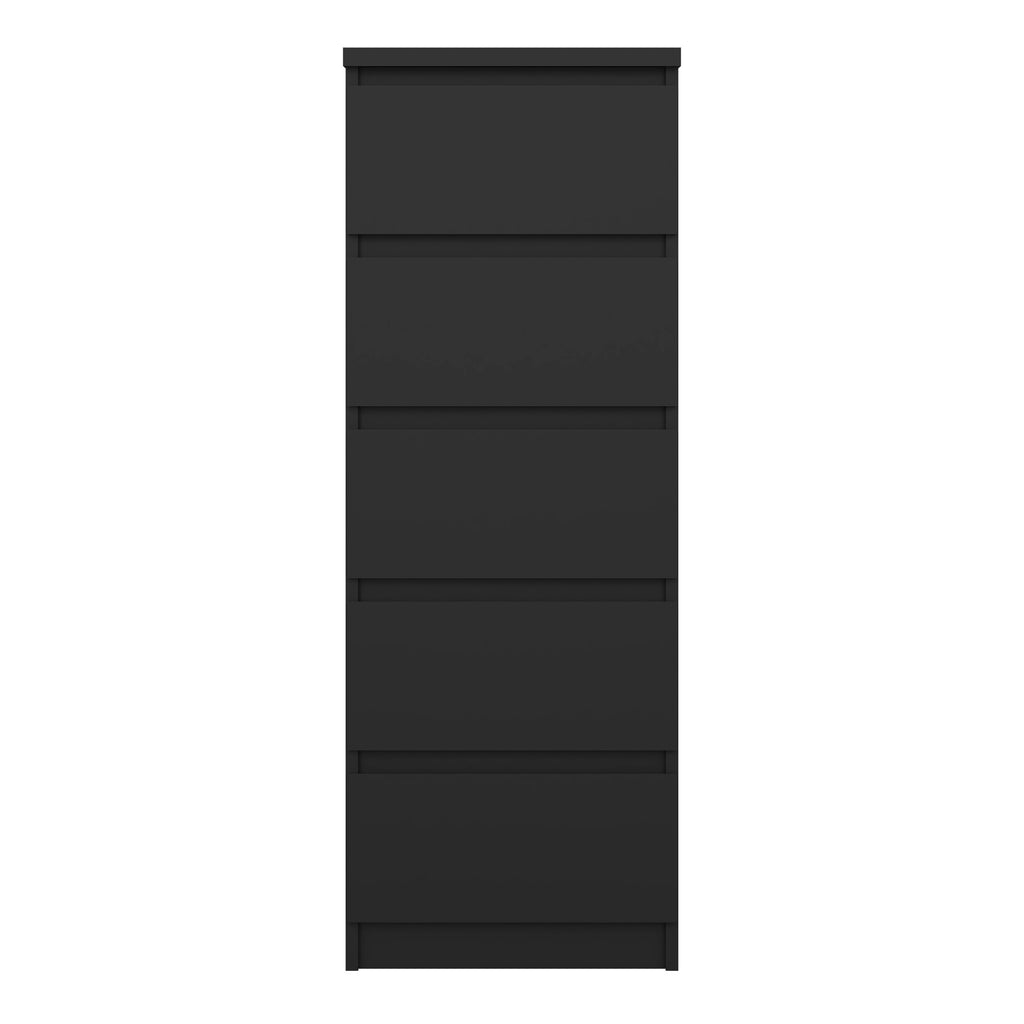 Naia Narrow Chest of 5 Drawers in Black Matt