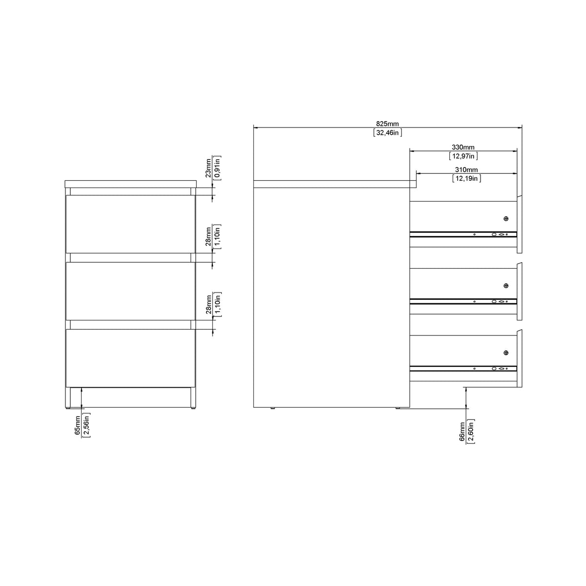 Naia Bedside 3 Drawers in Black Matt