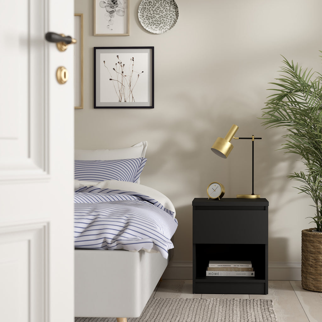 Naia Bedside 1 Drawer 1 Shelf in Black Matt
