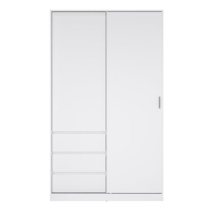 Naia Wardrobe with 1 Sliding Door 1 Door 3 Drawers in White High Gloss