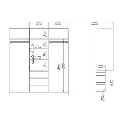Naia Wardrobe with 2 Sliding Doors 1 Door 3 Drawers in White High Gloss