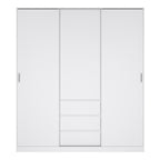 Naia Wardrobe with 2 Sliding Doors 1 Door 3 Drawers in White High Gloss