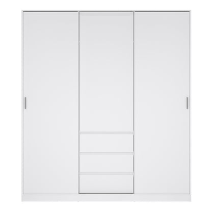 Naia Wardrobe with 2 Sliding Doors 1 Door 3 Drawers in White High Gloss