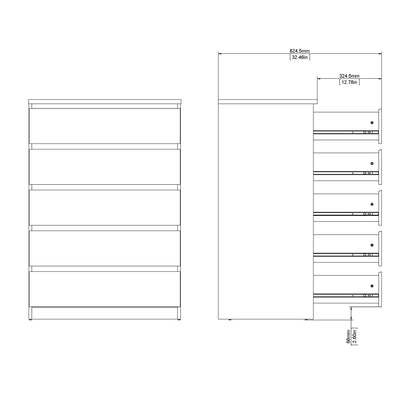 Naia Chest of 5 Drawers in White