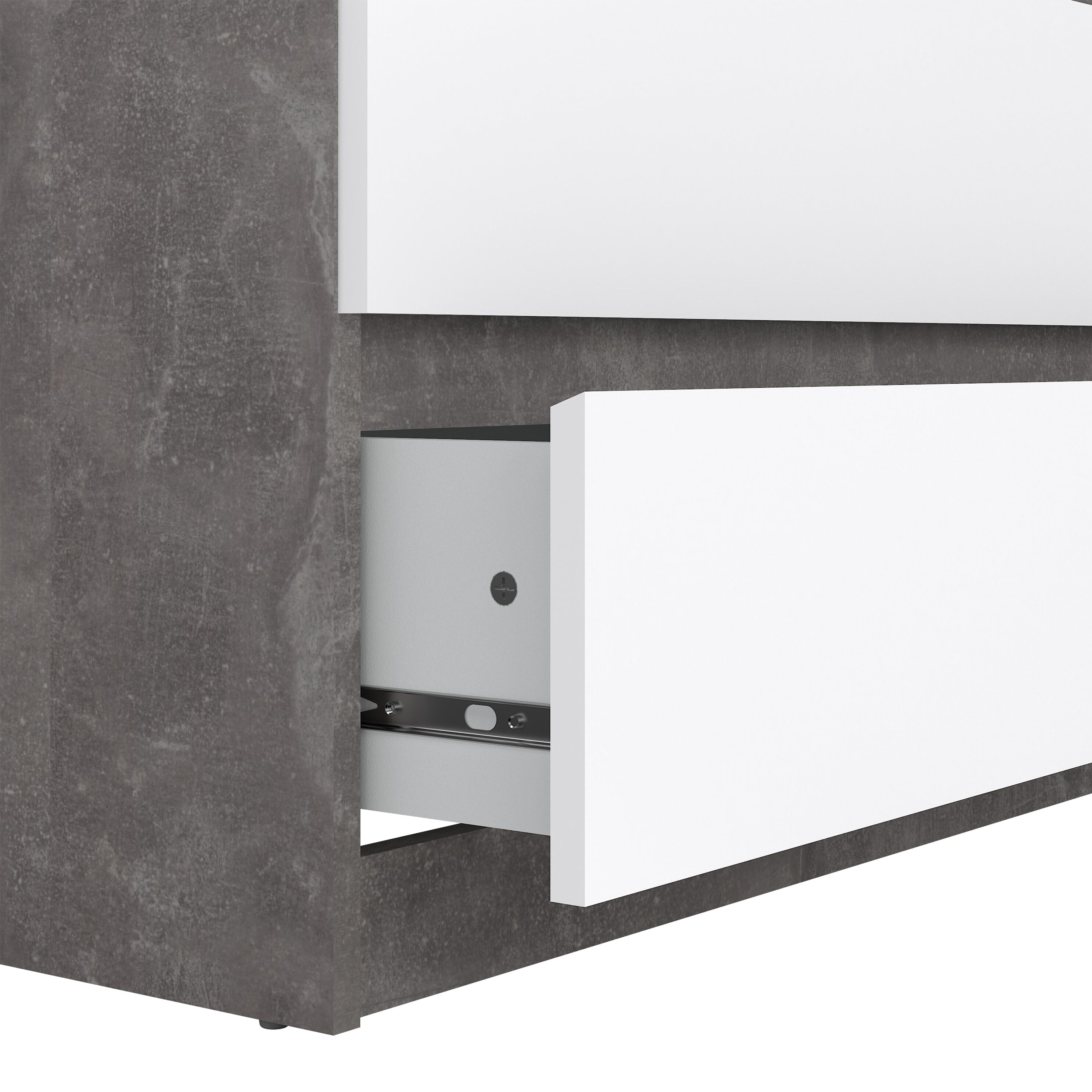 Naia Chest of 5 Drawers in Concrete and White High Gloss
