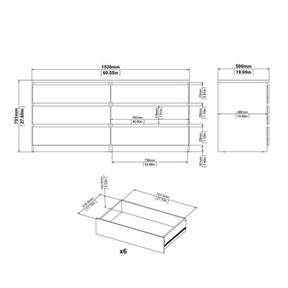Naia Wide Chest of 6 Drawers (3+3) in White