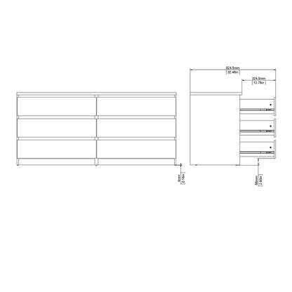Naia Wide Chest of 6 Drawers (3+3) in White
