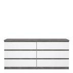 Naia Wide Chest of 6 Drawers (3+3) in Concrete and White High Gloss