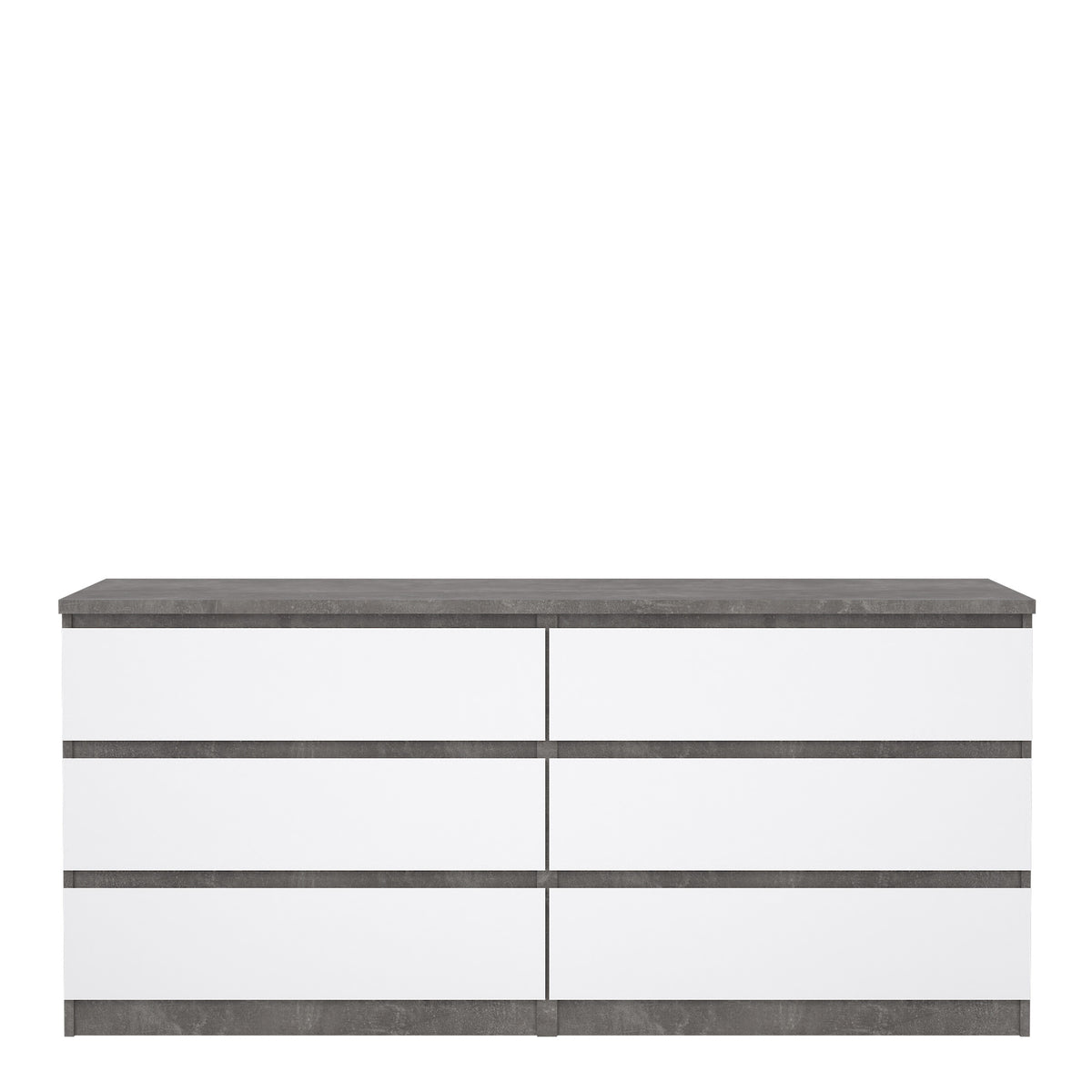 Naia Wide Chest of 6 Drawers (3+3) in Concrete and White High Gloss