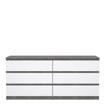 Naia Wide Chest of 6 Drawers (3+3) in Concrete and White High Gloss