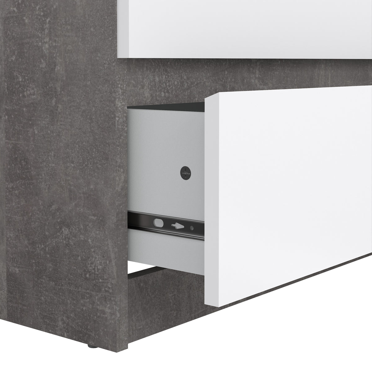 Naia Wide Chest of 6 Drawers (3+3) in Concrete and White High Gloss