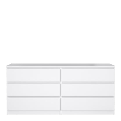 Naia Wide Chest of 6 Drawers (3+3) in White High Gloss