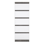 Naia Narrow Chest of 5 Drawers in Concrete and White High Gloss