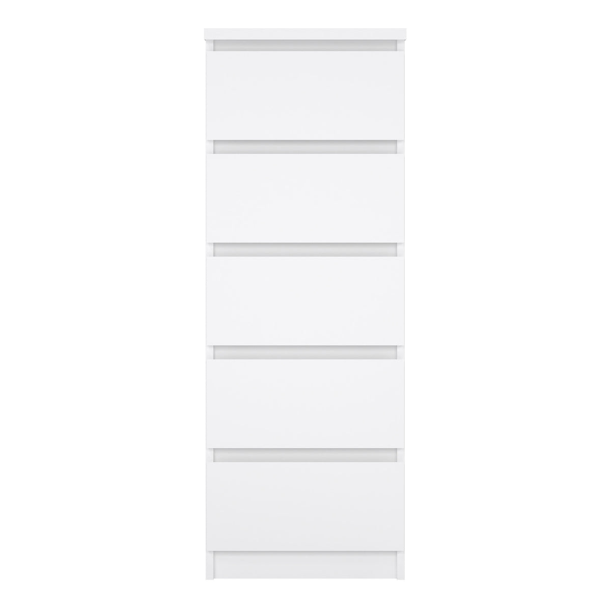 Naia Narrow Chest of 5 Drawers in White High Gloss