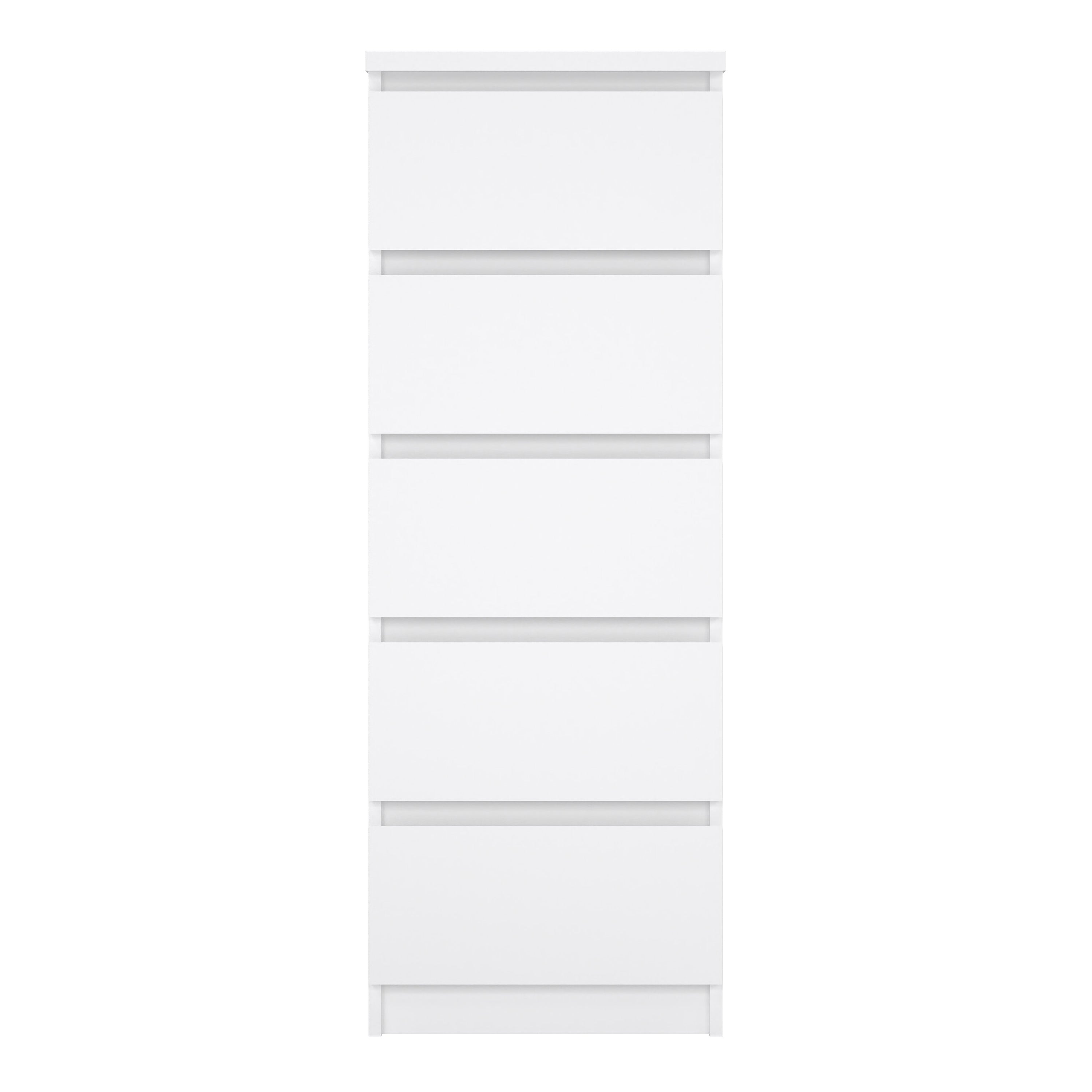 Naia Narrow Chest of 5 Drawers in White High Gloss